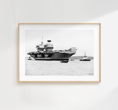 HMS Queen Elizabeth - Photography Print - Portsmouth and Southsea Prints - Wall Art -  Frame and Canvas Options - Landscape - BW