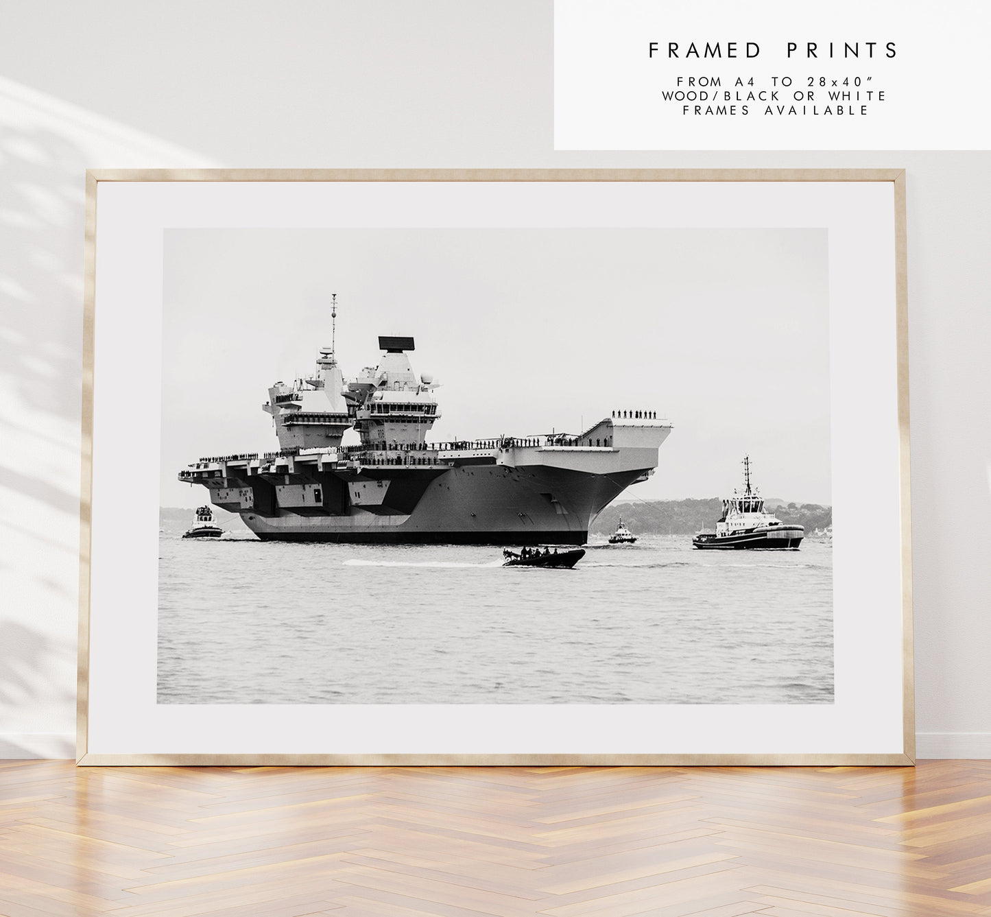 HMS Queen Elizabeth - Photography Print - Portsmouth and Southsea Prints - Wall Art -  Frame and Canvas Options - Landscape - BW