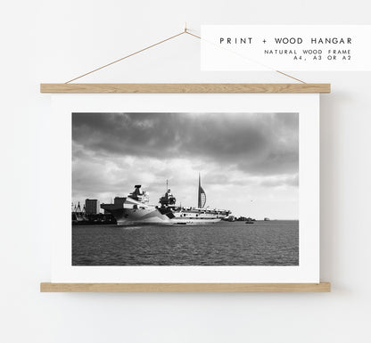 HMS Queen Elizabeth - Photography Print - Portsmouth and Southsea Prints - Wall Art -  Frame and Canvas Options - Landscape - BW