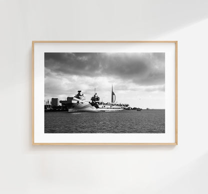 HMS Queen Elizabeth - Photography Print - Portsmouth and Southsea Prints - Wall Art -  Frame and Canvas Options - Landscape - BW