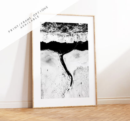 Black Beach - Iceland Photography Print - Iceland Wall Art - Iceland Poster - Aerial Photography - Black and White Photography - Minimalist