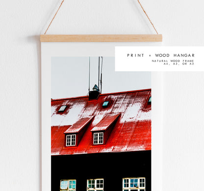 Icelandic Architecture - Iceland Photography Print - Iceland Wall Art - Iceland Poster - Icelandic Houses - Iceland Architecture - Red Black