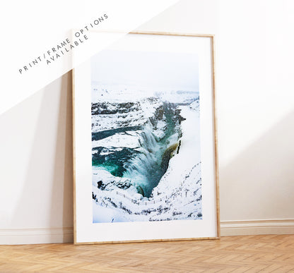 Gullfoss Waterfall - Iceland Photography Print - Iceland Wall Art - Iceland Poster - Frozen Landscape - Iceland Waterfalls - Landscape