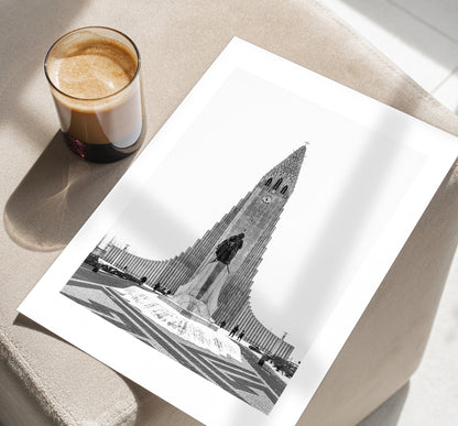 Reykjavik Print - Hallgrimskirkja -Iceland Photography Print - Iceland Wall Art - Iceland Poster - Black and White Photography - Church