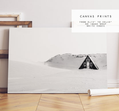 Iceland Print - Iceland Photography Print - Iceland Wall Art - Iceland Poster - Black and White Photography - Landscape - Cabin - House