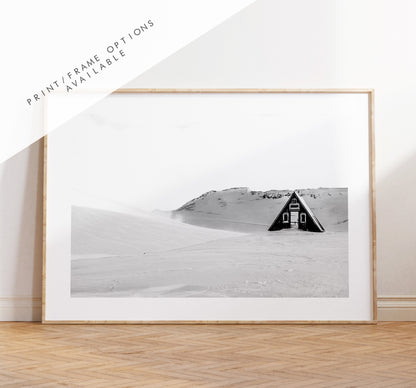 Iceland Print - Iceland Photography Print - Iceland Wall Art - Iceland Poster - Black and White Photography - Landscape - Cabin - House