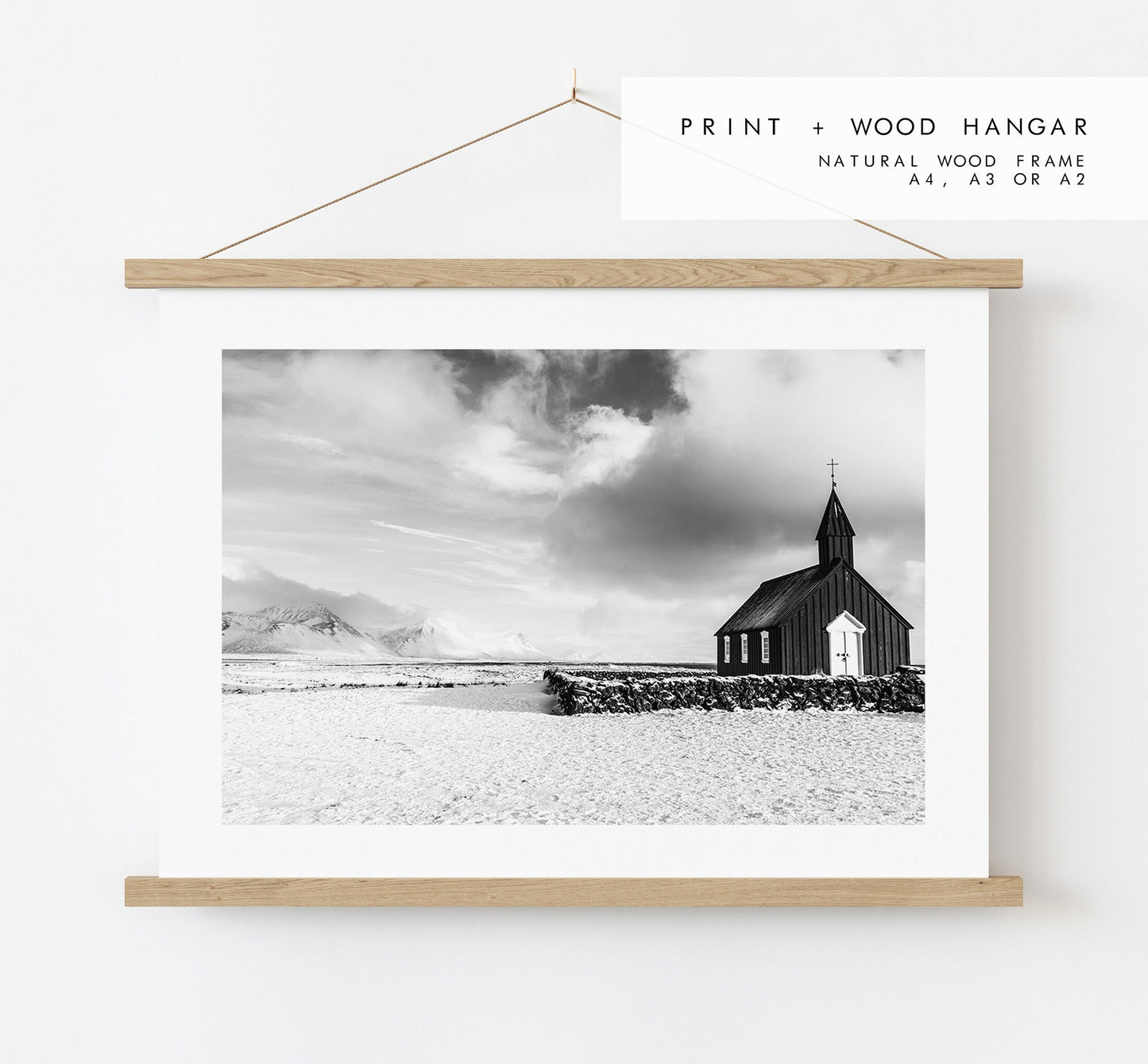 Budir Church - Iceland Photography Print - Iceland Wall Art - Iceland Poster - Black and White Photography - Landscape - Architecture - Art