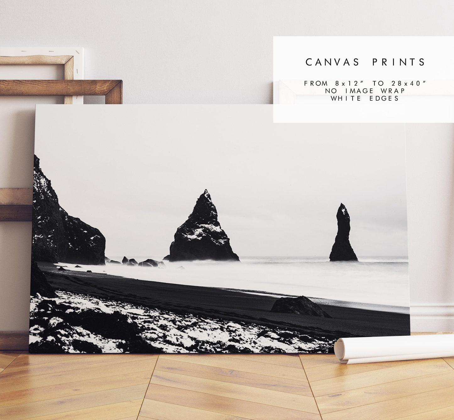 Reynisfjara Beach - Iceland Photography Print - Iceland Wall Art - Iceland Poster - Black and White Photography - Landscape Beach Print