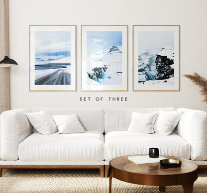 Iceland Print Set - Winter Landscapes - Print Set x3 - Iceland Landscape - Mountains - Minimalist Wall Art - Contemporary - White Wall Art