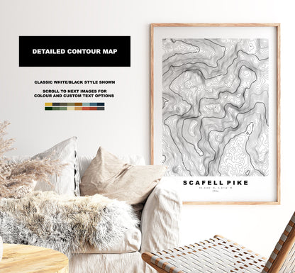 Scafell Pike Print - Contour Map - Scafell Pike Poster - Lake District - Topographic Map - Print - Wall Art - Scafell Pike Map - Topography