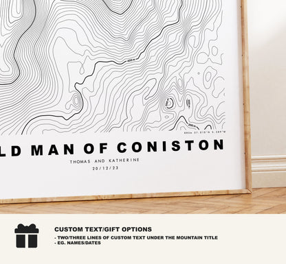 Old Man of Coniston Print - Contour Map - Old Man of Coniston Map - Lake District - Topographic Map - Print - Poster - Wall Art - Topography