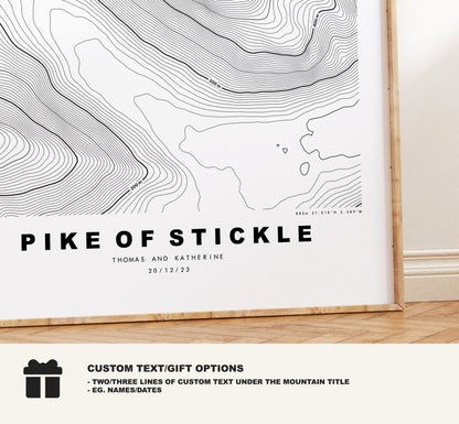 Pike of Stickle Print - Contour Map - Langdale Pikes Map - Lake District - Topographic Map - Print - Poster - Wall Art - Map - Topography