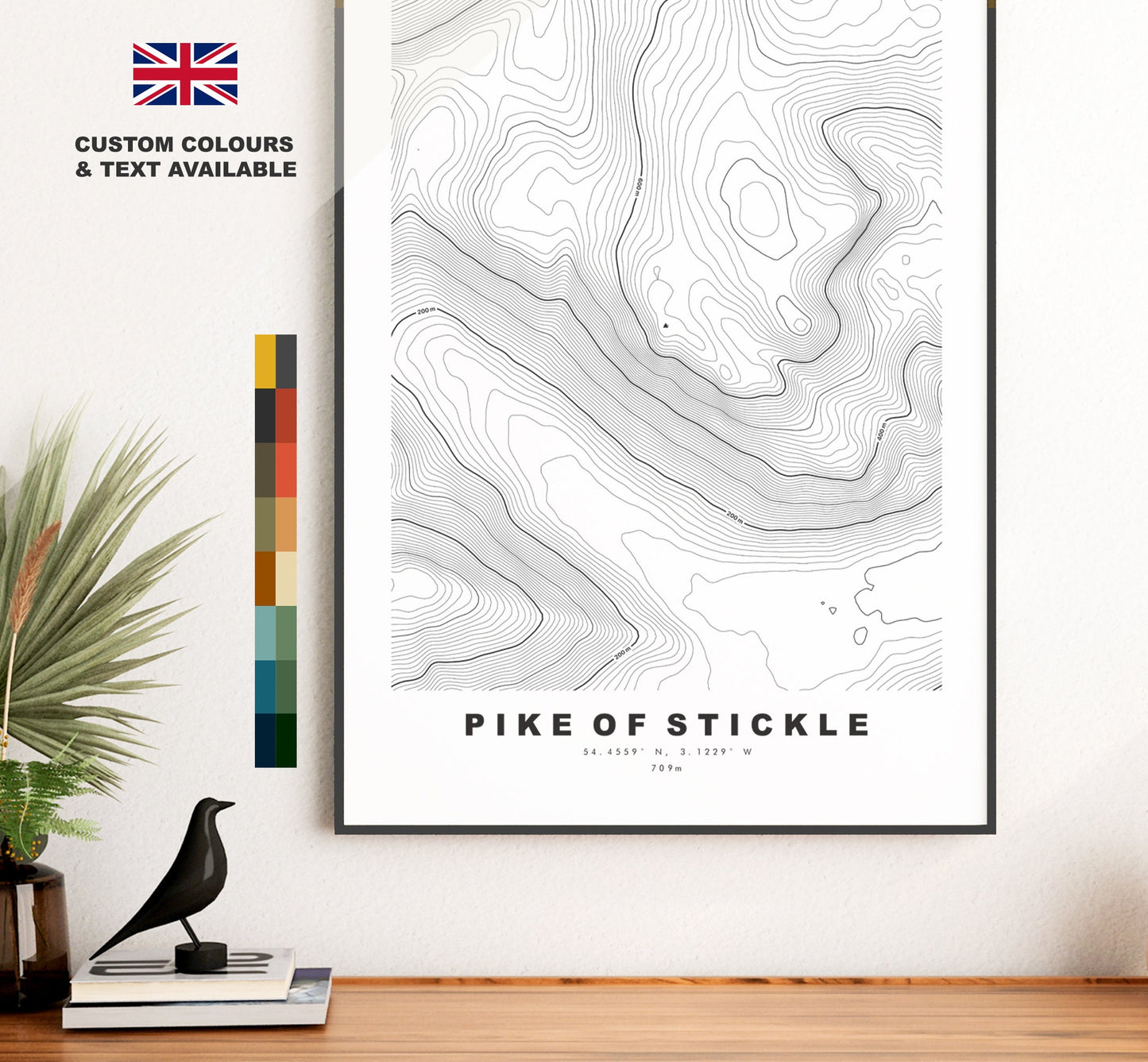 Pike of Stickle Print - Contour Map - Langdale Pikes Map - Lake District - Topographic Map - Print - Poster - Wall Art - Map - Topography