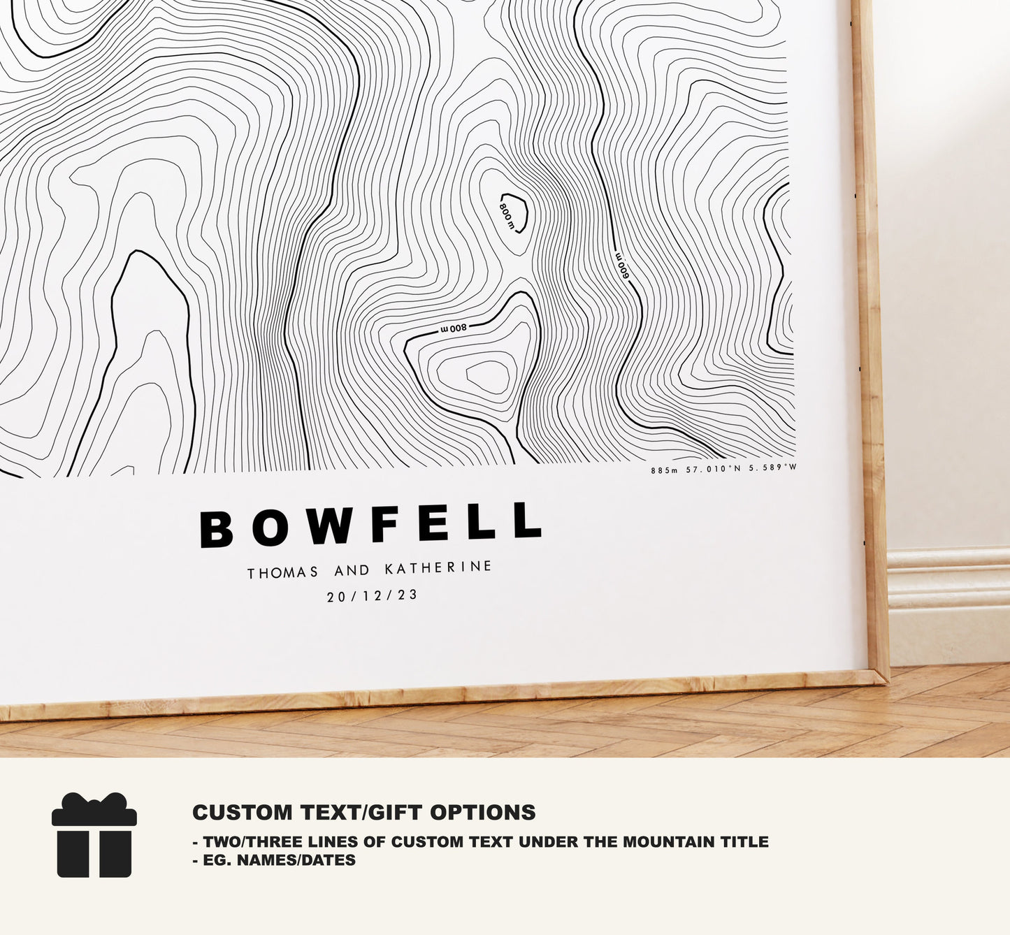 Bowfell Print - Contour Map -  Bowfell Lake District Map - Lake District - Topographic Map - Print - Poster - Wall Art - Topography