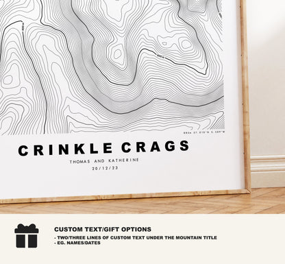 Crinkle Crags Print - Contour Map -  Crinkle Crags Lake District Map - Lake District - Topographic Map - Print - Poster - Wall Art