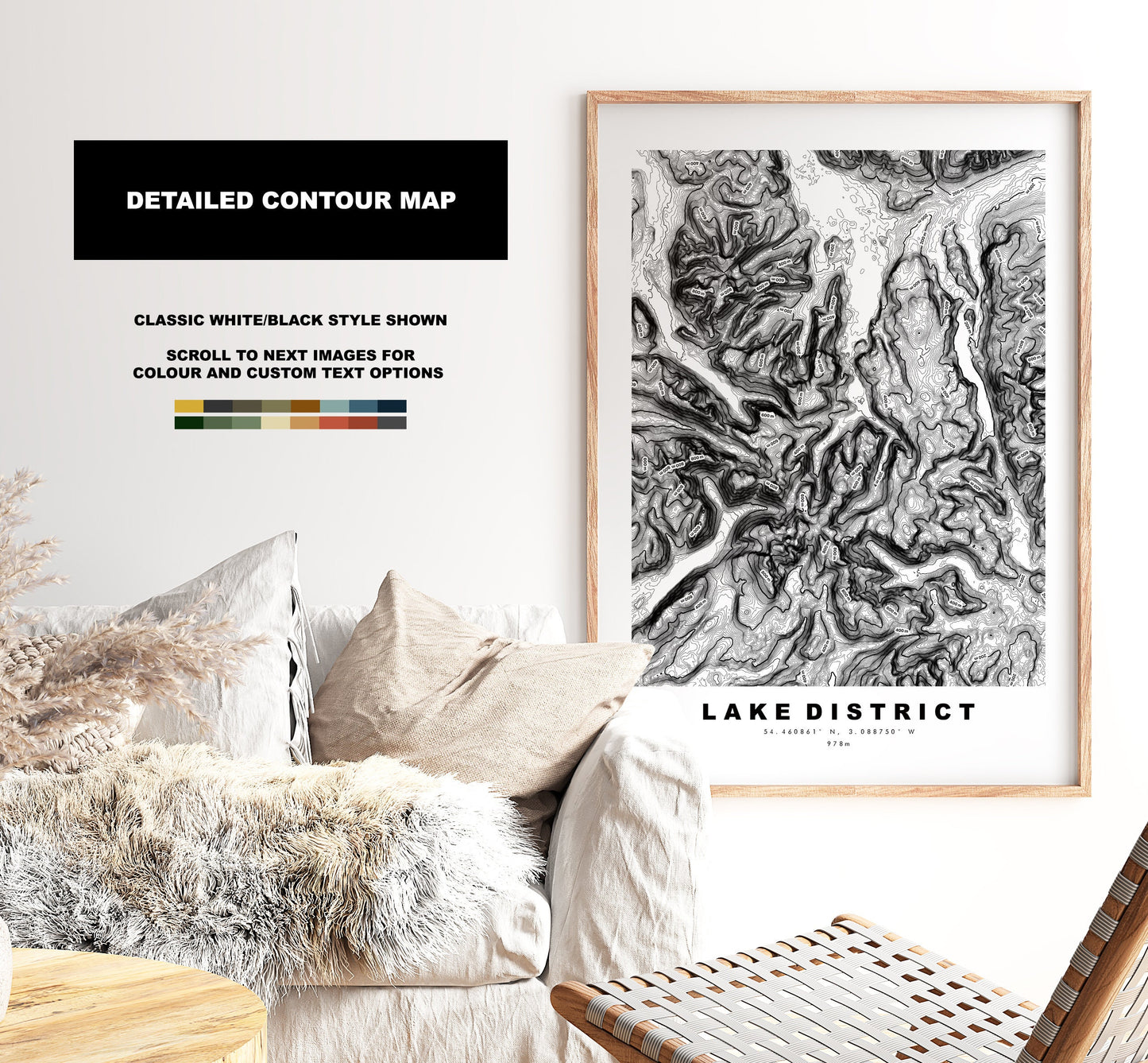 Lake District Print - Contour Map -  Lake District Map - Topographic Map - Print - Poster - Wall Art - Lake District Gift - Topography