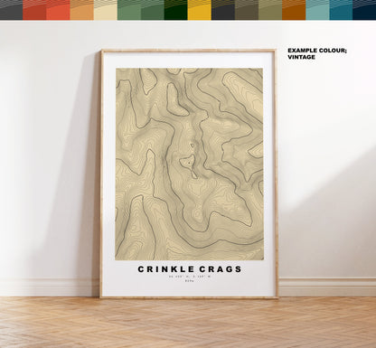 Crinkle Crags Print - Contour Map -  Crinkle Crags Lake District Map - Lake District - Topographic Map - Print - Poster - Wall Art