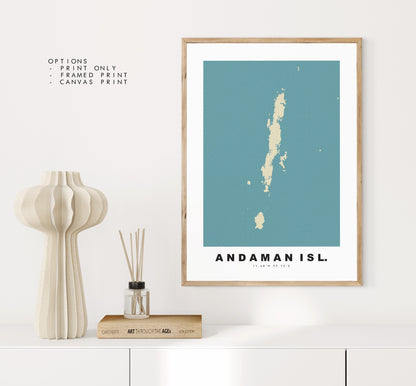 Andaman Islands Map Print - Personalised Map Gift - Framed or Canvas Options Available - Custom Text Options - Personalised Gift - Asia