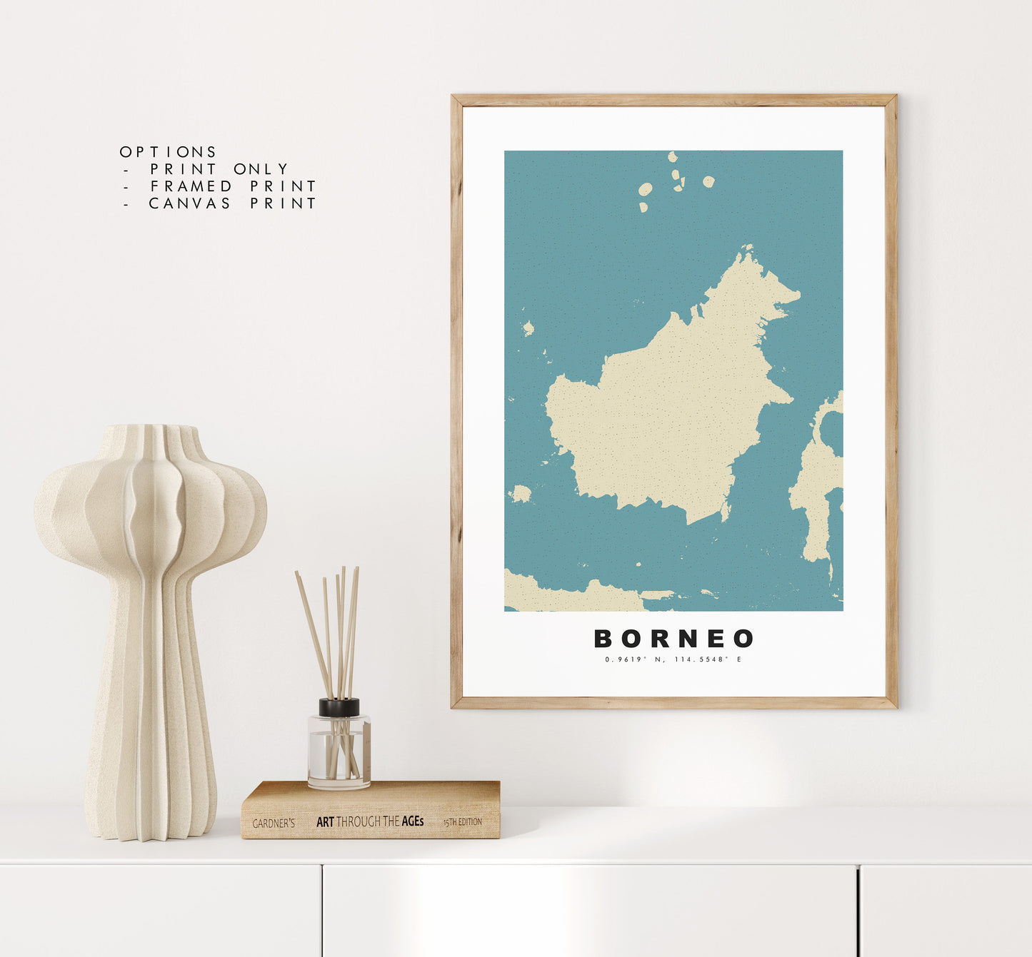 Borneo Map Print - Personalised Map Gift - Framed or Canvas Options Available - Custom Text Options - Personalised Gift - Asia