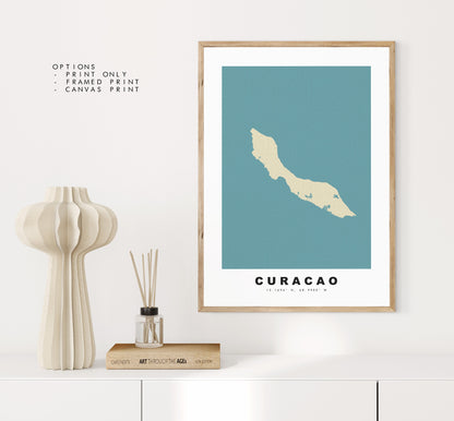 Curacao Map Print - Personalised Map Gift - Framed or Canvas Options Available - Custom Text Options - Personalised Gift - Caribbean