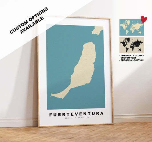 Fuerteventura Map Print - Personalised Map Gift - Framed or Canvas Options Available - Custom Text Options - Personalised Gift - Spain & Islands