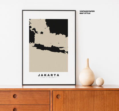 Jakarta Map Print - Personalised Map Gift - Framed or Canvas Options Available - Custom Text Options - Personalised Gift - Asia