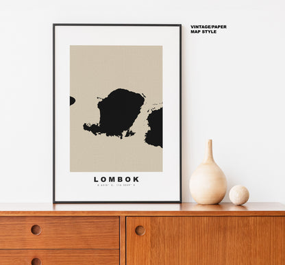 Lombok Map Print - Personalised Map Gift - Framed or Canvas Options Available - Custom Text Options - Personalised Gift - Asia