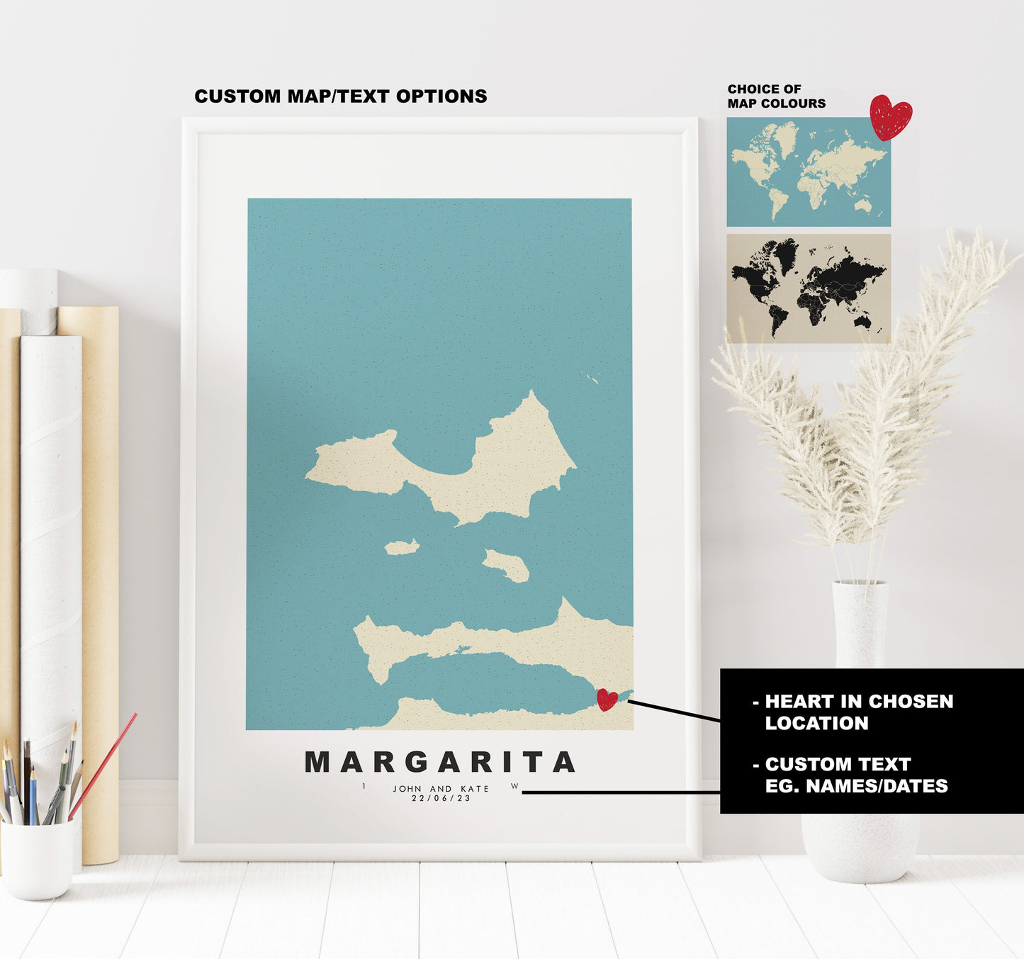 Isla Margarita Map Print - Personalised Map Gift - Framed or Canvas Options Available - Custom Text Options - Personalised Gift - Caribbean