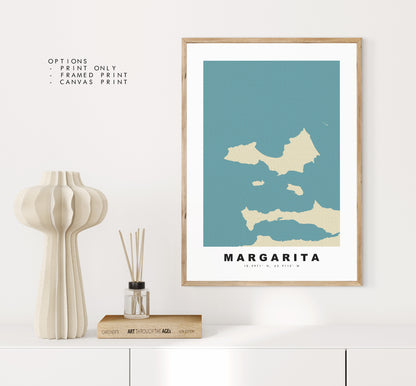 Isla Margarita Map Print - Personalised Map Gift - Framed or Canvas Options Available - Custom Text Options - Personalised Gift - Caribbean