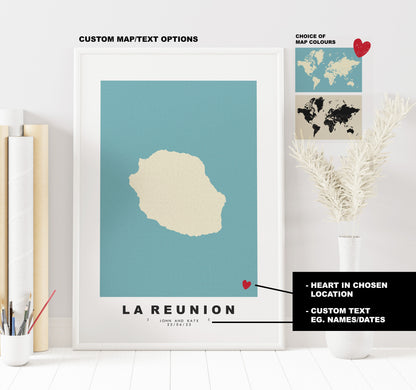 La Reunion Map Print - Personalised Map Gift - Framed or Canvas Options Available - Custom Text Options - Personalised Gift - France & Islands