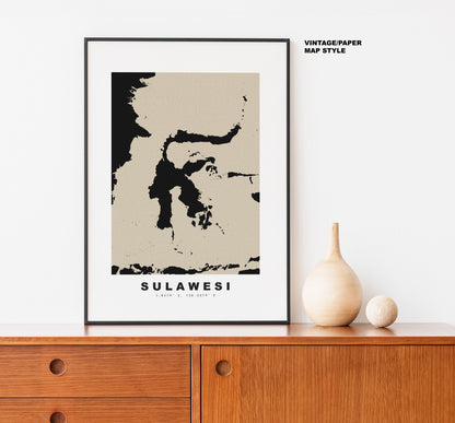 Sulawesi Map Print - Personalised Map Gift - Framed or Canvas Options Available - Custom Text Options - Personalised Gift - Asia