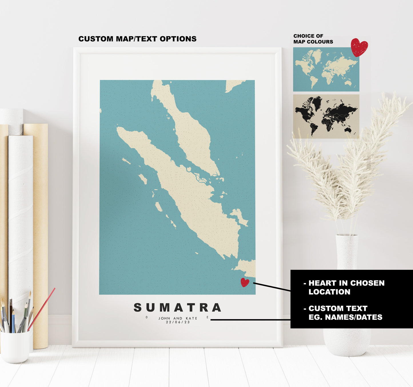 Sumatra Map Print - Personalised Map Gift - Framed or Canvas Options Available - Custom Text Options - Personalised Gift - Asia