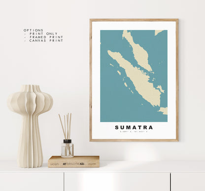 Sumatra Map Print - Personalised Map Gift - Framed or Canvas Options Available - Custom Text Options - Personalised Gift - Asia