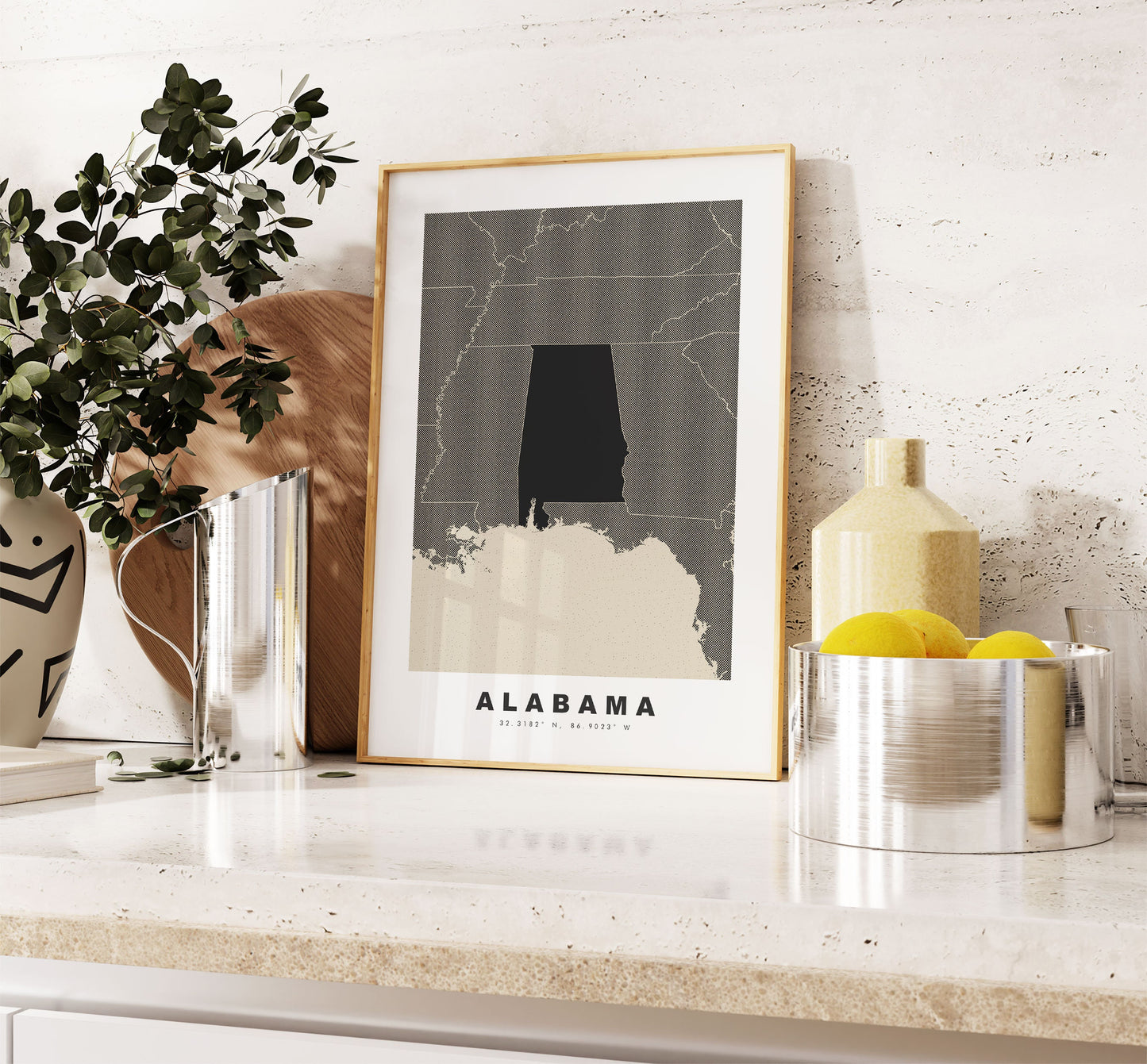 Alabama Map Print - Personalised Map Gift - Framed or Canvas Options Available - Custom Text Options - Personalised Gift - US States & Islands