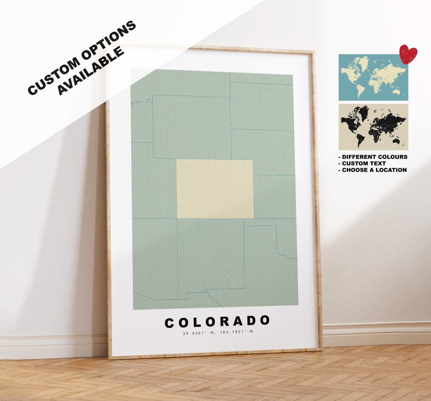 Colorado Map Print - Personalised Map Gift - Framed or Canvas Options Available - Custom Text Options - Personalised Gift - US States & Islands