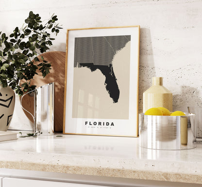 Florida Map Print - Personalised Map Gift - Framed or Canvas Options Available - Custom Text Options - Personalised Gift - US States & Islands