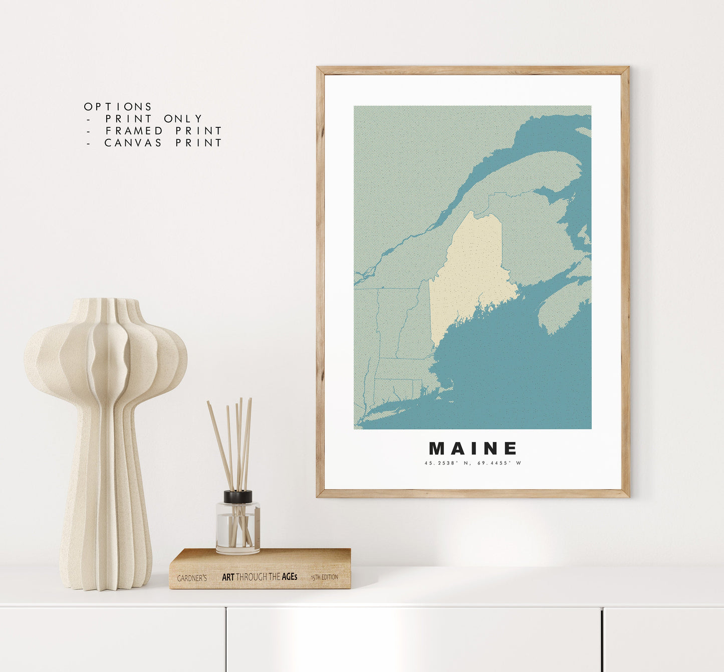 Maine Map Print - Personalised Map Gift - Framed or Canvas Options Available - Custom Text Options - Personalised Gift - US States & Islands