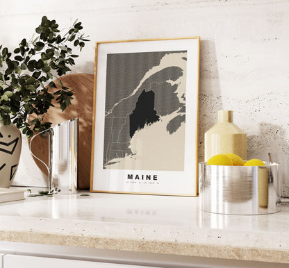 Maine Map Print - Personalised Map Gift - Framed or Canvas Options Available - Custom Text Options - Personalised Gift - US States & Islands