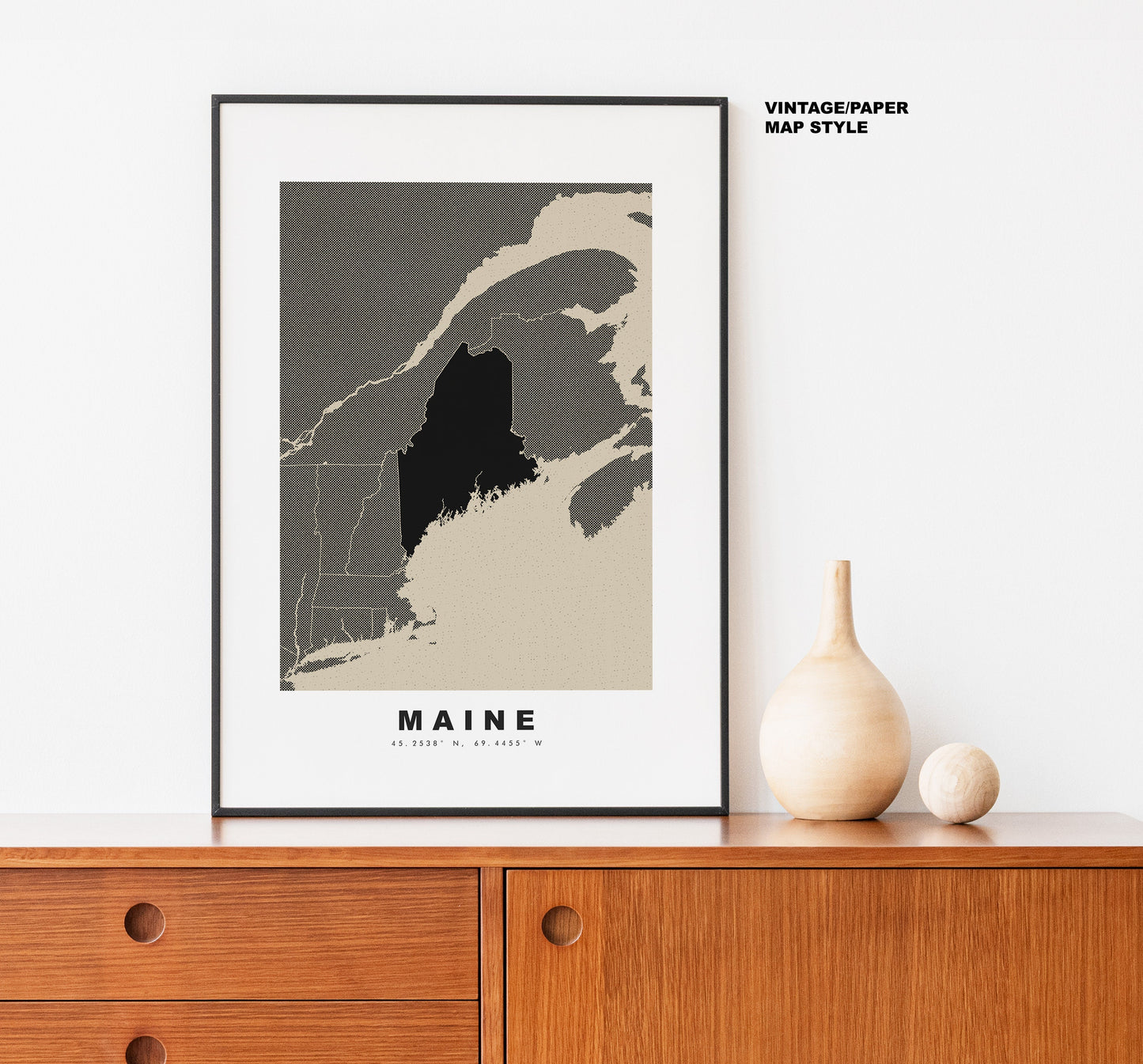 Maine Map Print - Personalised Map Gift - Framed or Canvas Options Available - Custom Text Options - Personalised Gift - US States & Islands