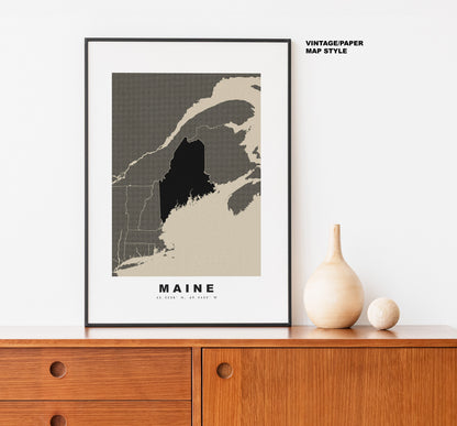 Maine Map Print - Personalised Map Gift - Framed or Canvas Options Available - Custom Text Options - Personalised Gift - US States & Islands