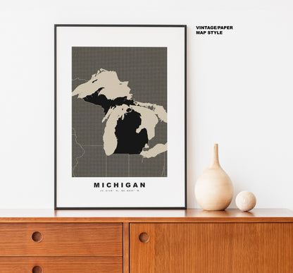 Michigan Map Print - Personalised Map Gift - Framed or Canvas Options Available - Custom Text Options - Personalised Gift - US States & Islands