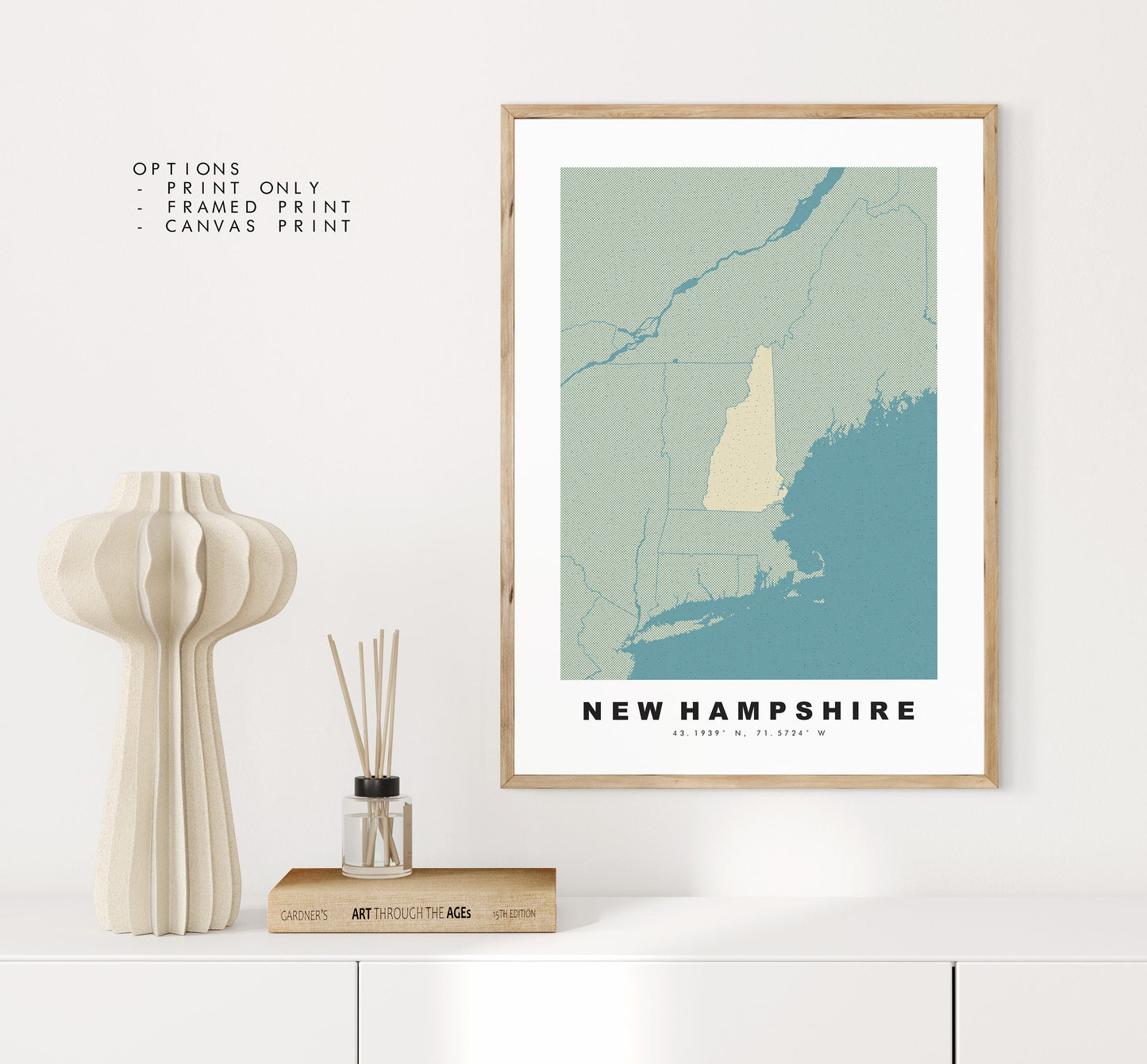 New Hampshire Map Print - Personalised Map Gift - Framed or Canvas Options Available - Custom Text Options - Personalised Gift - US States & Islands