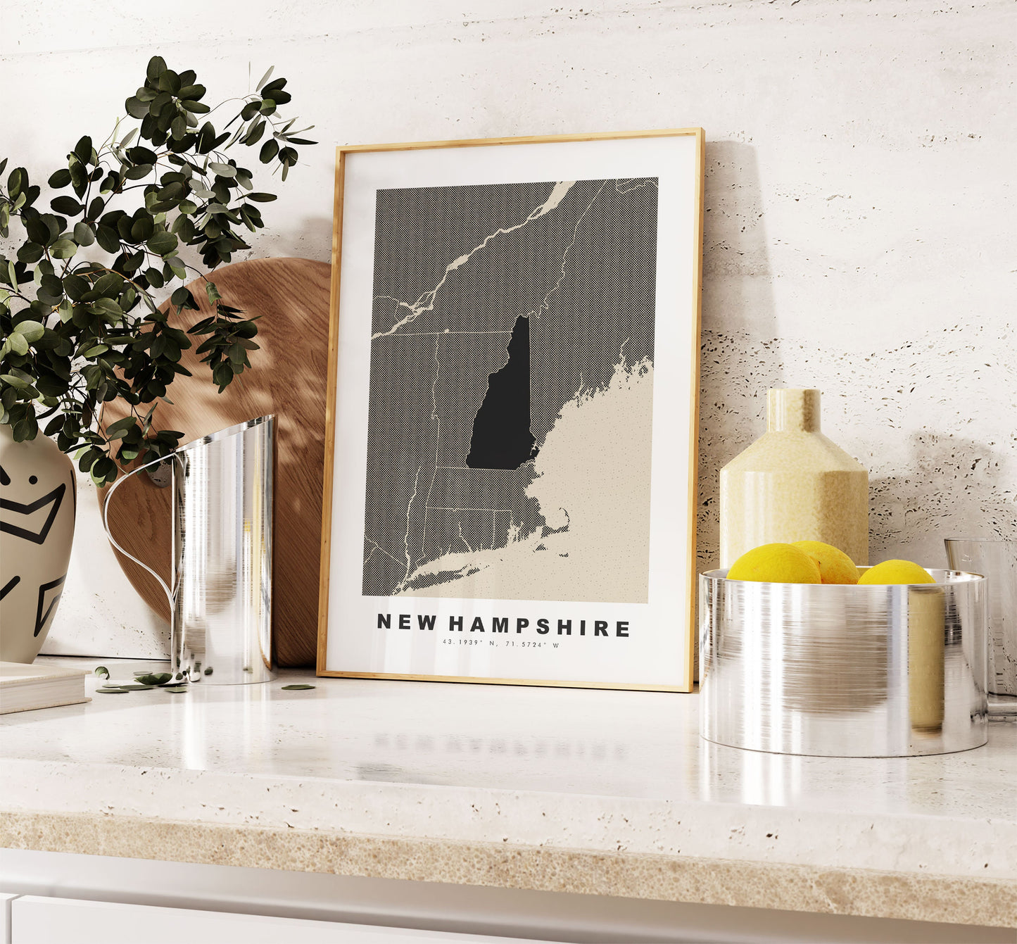 New Hampshire Map Print - Personalised Map Gift - Framed or Canvas Options Available - Custom Text Options - Personalised Gift - US States & Islands