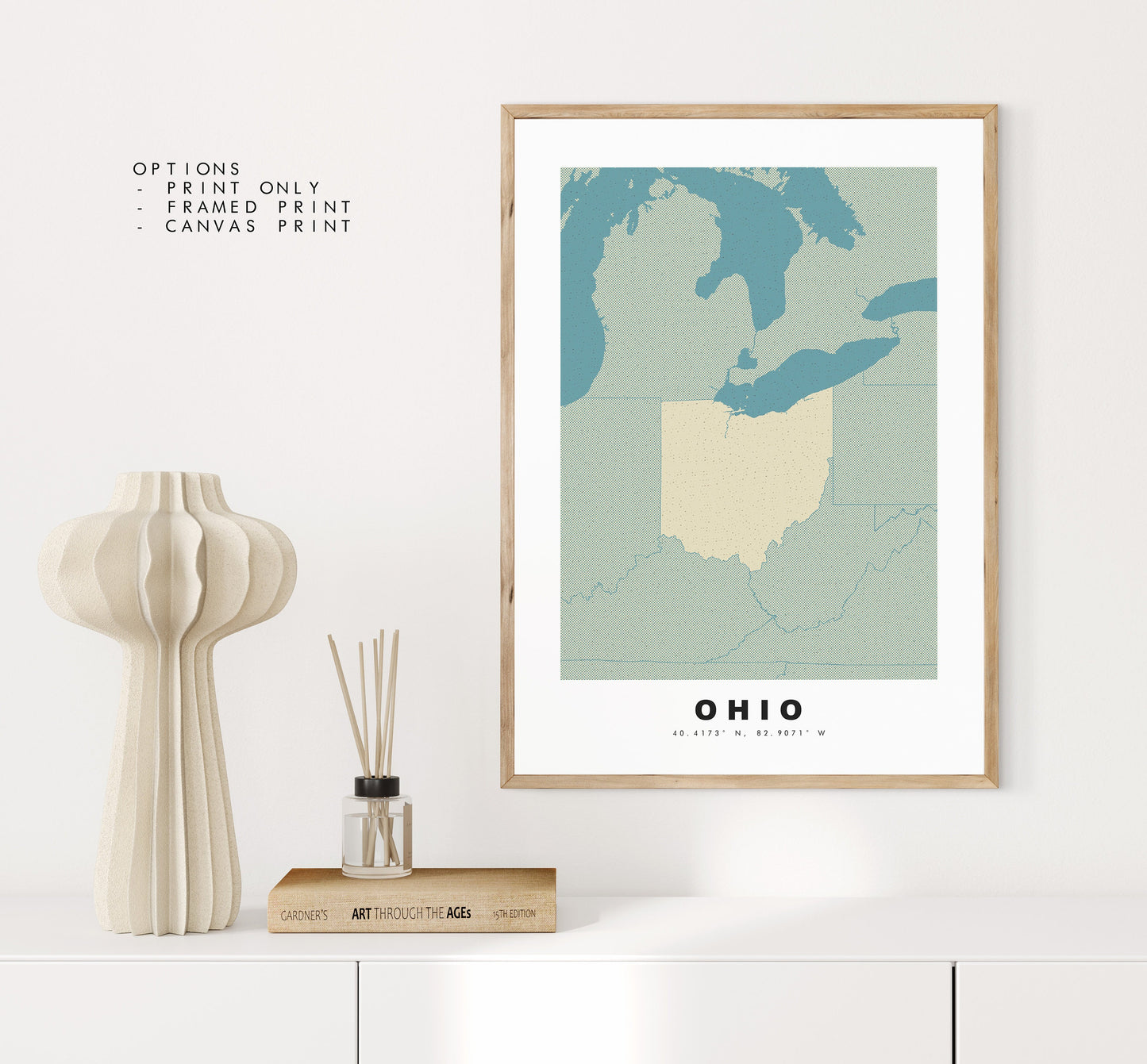 Ohio Map Print - Personalised Map Gift - Framed or Canvas Options Available - Custom Text Options - Personalised Gift - US States & Islands