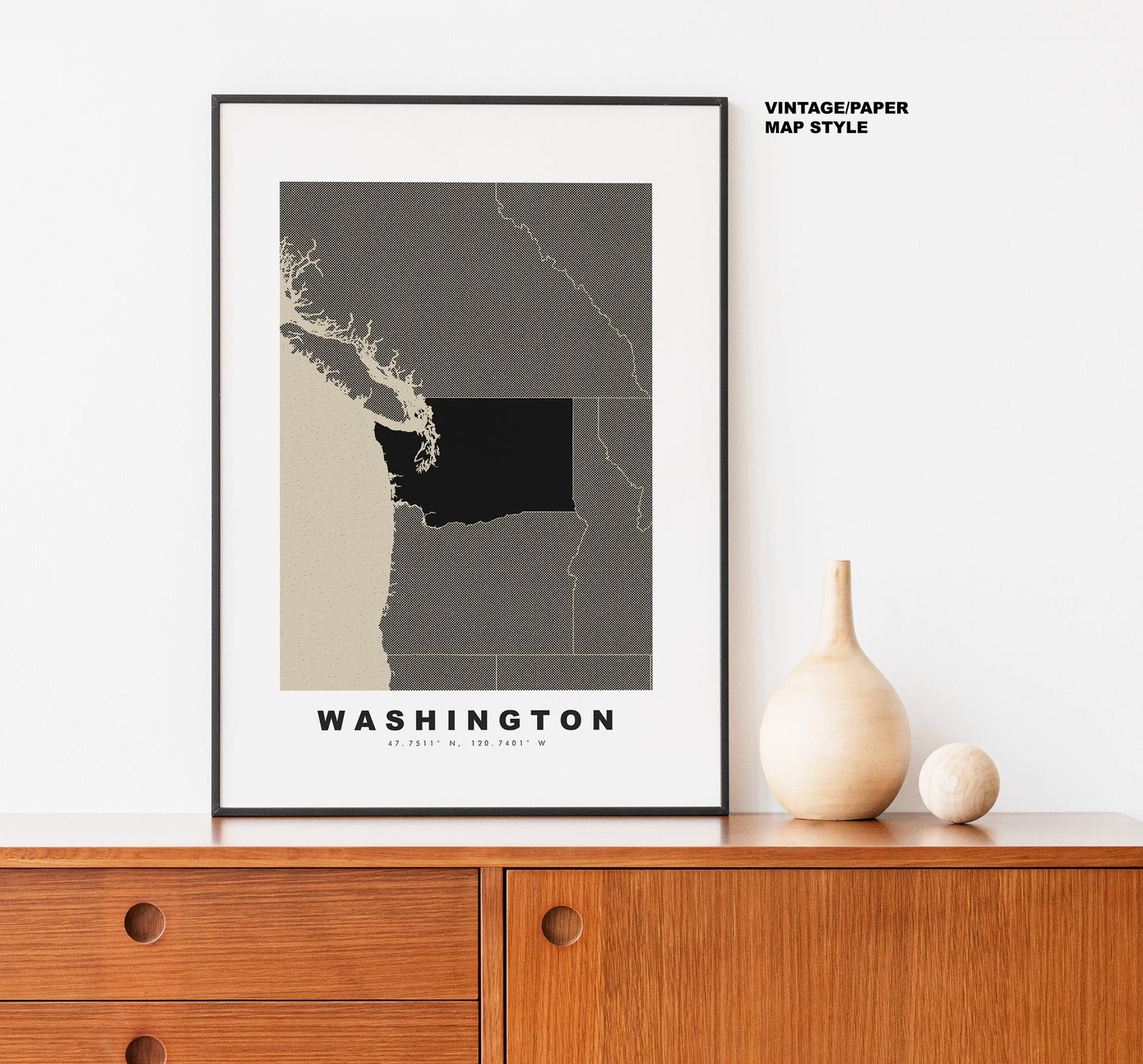 Washington State Map Print - Personalised Map Gift - Framed or Canvas Options Available - Custom Text Options - Personalised Gift - US States and Islands