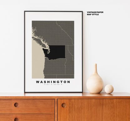 Washington State Map Print - Personalised Map Gift - Framed or Canvas Options Available - Custom Text Options - Personalised Gift - US States and Islands