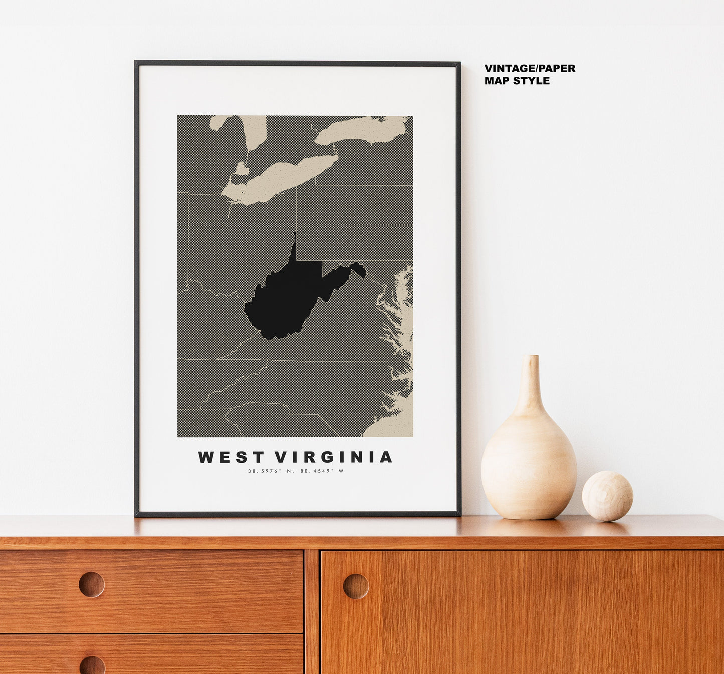 West Virginia Map Print - Personalised Map Gift - Framed or Canvas Options Available - Custom Text Options - Personalised Gift - US States and Islands