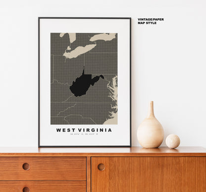 West Virginia Map Print - Personalised Map Gift - Framed or Canvas Options Available - Custom Text Options - Personalised Gift - US States and Islands