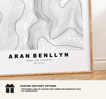 Aran Benllyn Print - Contour Map - Snowdonia - Wales - Topographic Map - Print - Poster - Wall Art -  Aran Benllyn Poster - Gift