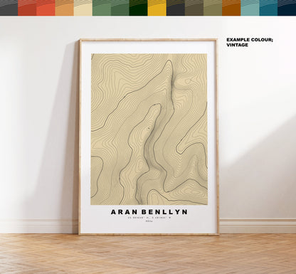 Aran Benllyn Print - Contour Map - Snowdonia - Wales - Topographic Map - Print - Poster - Wall Art -  Aran Benllyn Poster - Gift